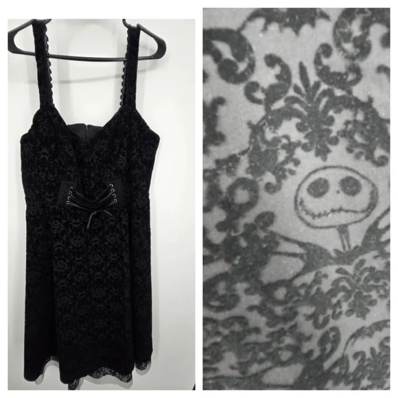 Hot Topic Nightmare Before Christmas Black Velvet Lace-Up Mini Dress Sz 14 (6581 - Picture 3 of 11
